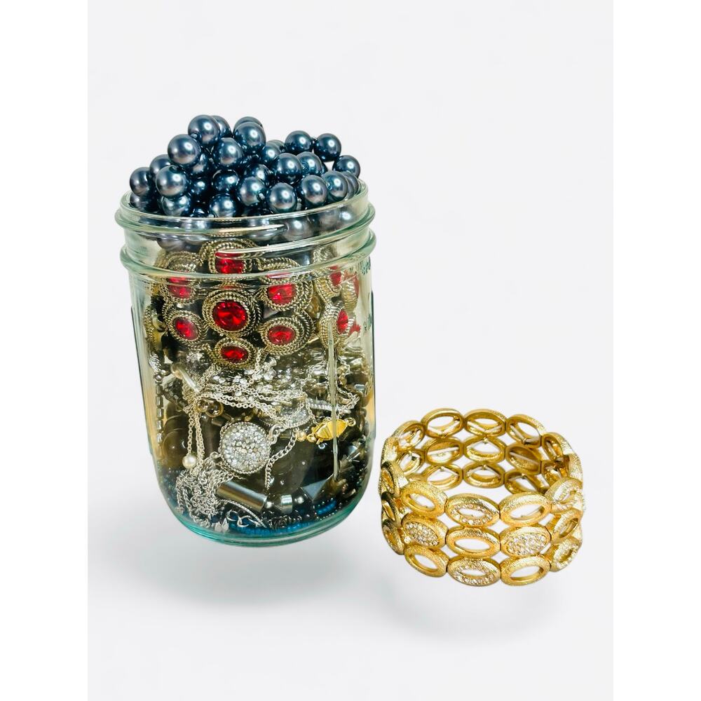 Colorful Mix Mystery Jewelry Jar Multicolor Pieces Good Condition Fun Lot